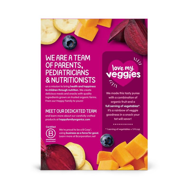 slide 5 of 8, Happy Baby Happy Tot Love My Veggies Organic Bananas, Beets, Squash & Blueberries Toddler Pouch - 4.22oz/4pk, 4 ct, 16.88 oz