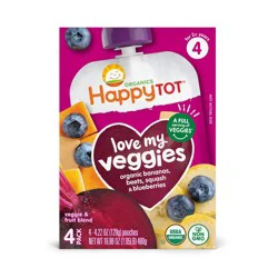 Happy Baby Happy Tot Love My Veggies Organic Bananas, Beets, Squash & Blueberries Toddler Pouch - 4.22oz/4pk
