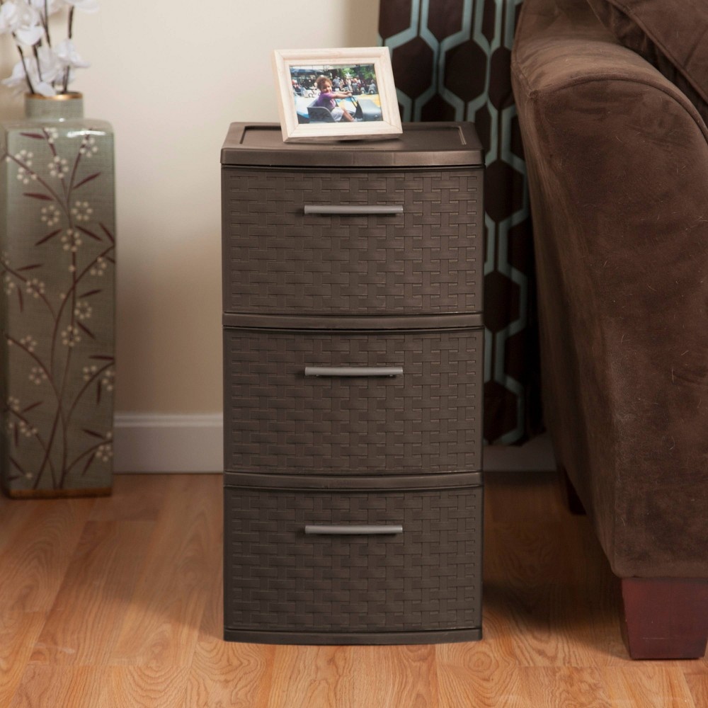 slide 2 of 8, 3 Drawer Medium Weave Tower Brown - Room Essentials, 1 ct