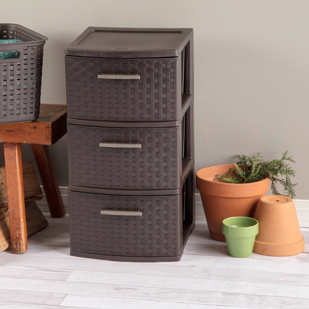 slide 4 of 8, 3 Drawer Medium Weave Tower Brown - Room Essentials, 1 ct