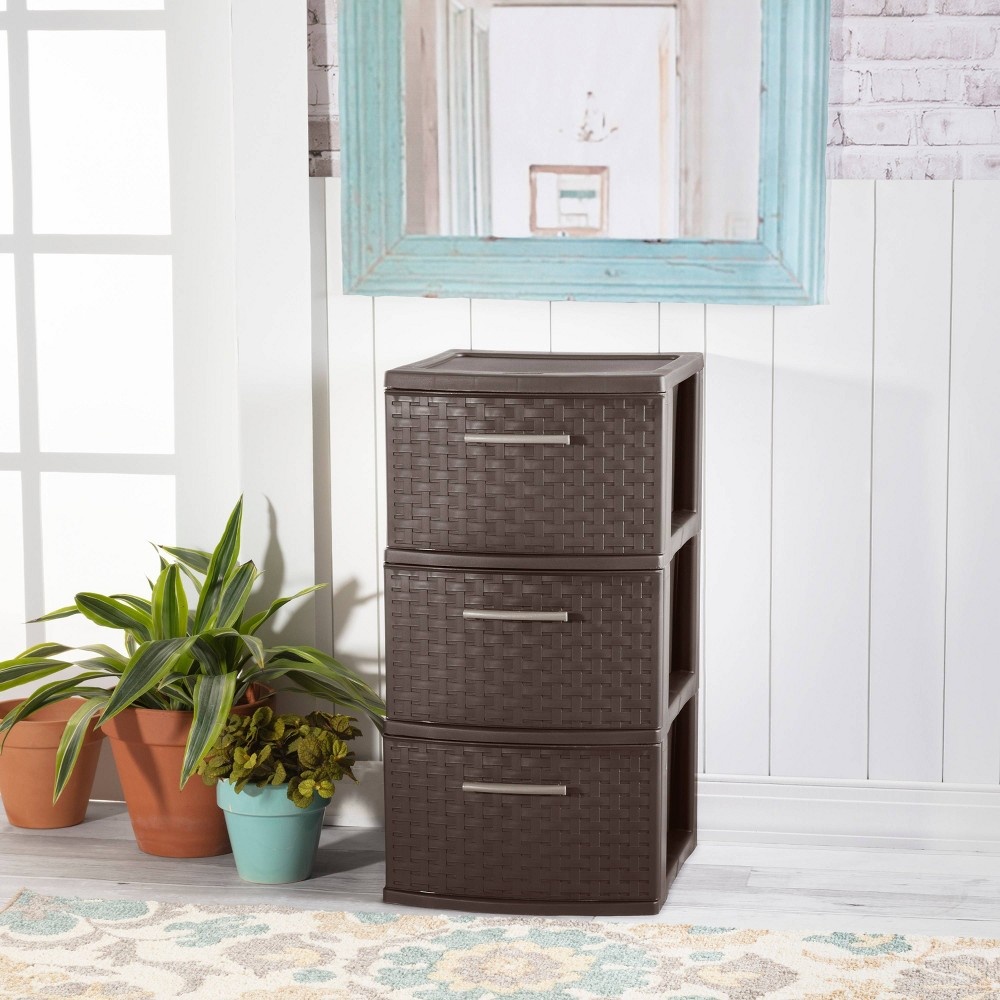 slide 6 of 8, 3 Drawer Medium Weave Tower Brown - Room Essentials, 1 ct
