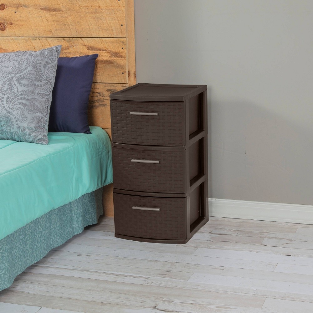 slide 7 of 8, 3 Drawer Medium Weave Tower Brown - Room Essentials, 1 ct