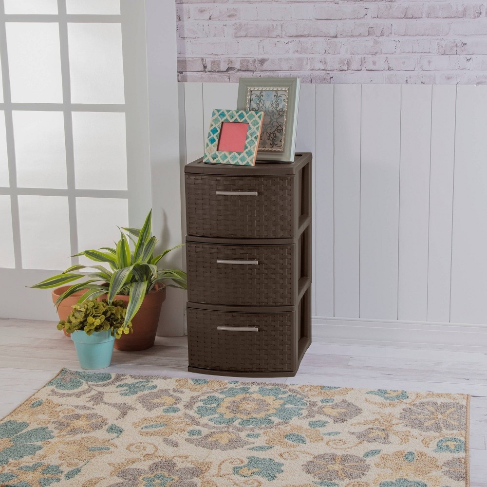 slide 5 of 8, 3 Drawer Medium Weave Tower Brown - Room Essentials, 1 ct
