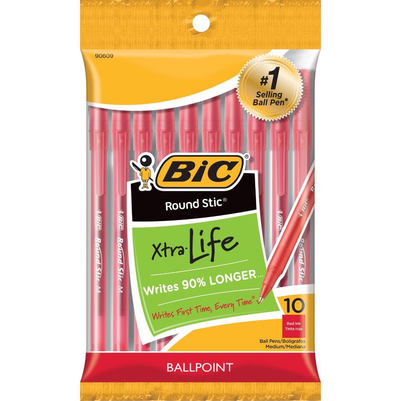 slide 1 of 4, BIC Xtra Life Ballpoint Pens, 1.0mm, 10ct - Red, 10 ct