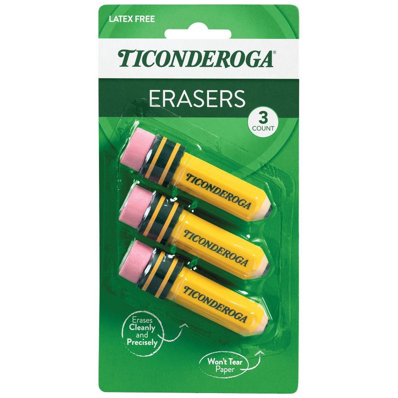 slide 1 of 5, Ticonderoga 3ct Eraser, 3 ct