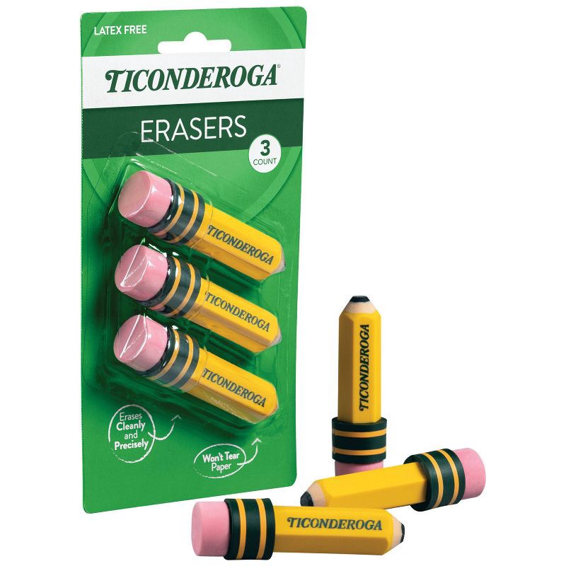 slide 4 of 5, Ticonderoga 3ct Eraser, 3 ct