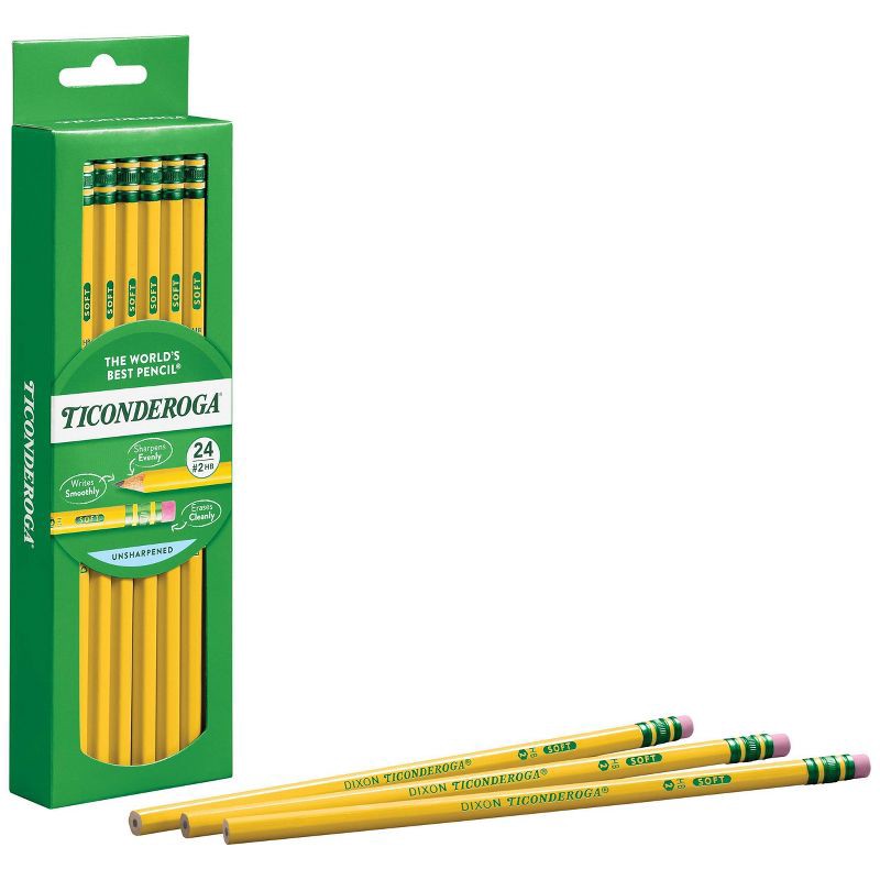 slide 4 of 6, Ticonderoga #2 Wood Pencils, 2mm, 24ct: School Supplies, Erasable, Yellow, Kids, Art & Stationery, Ages 10+, 24 ct