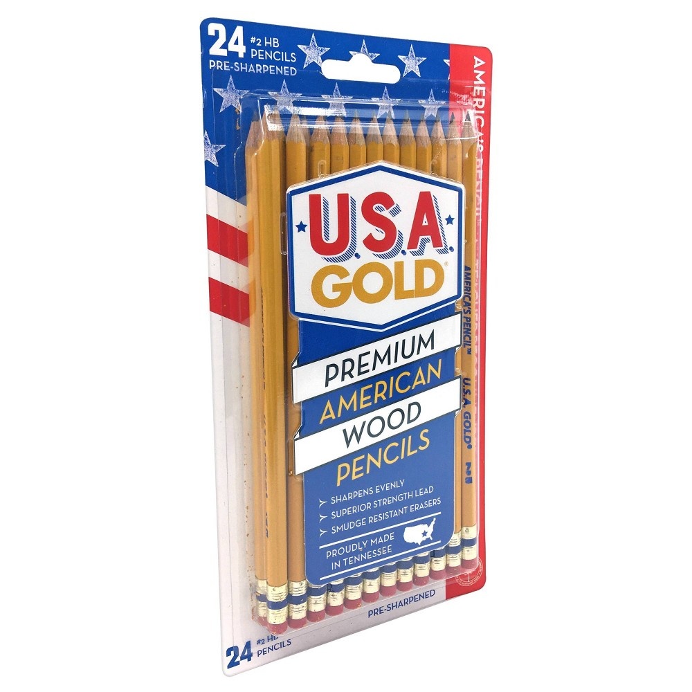 slide 6 of 7, #2 HB Pencils 2mm Pre-sharpened Premium American Wood Yellow - U.S.A. Gold, 24 ct