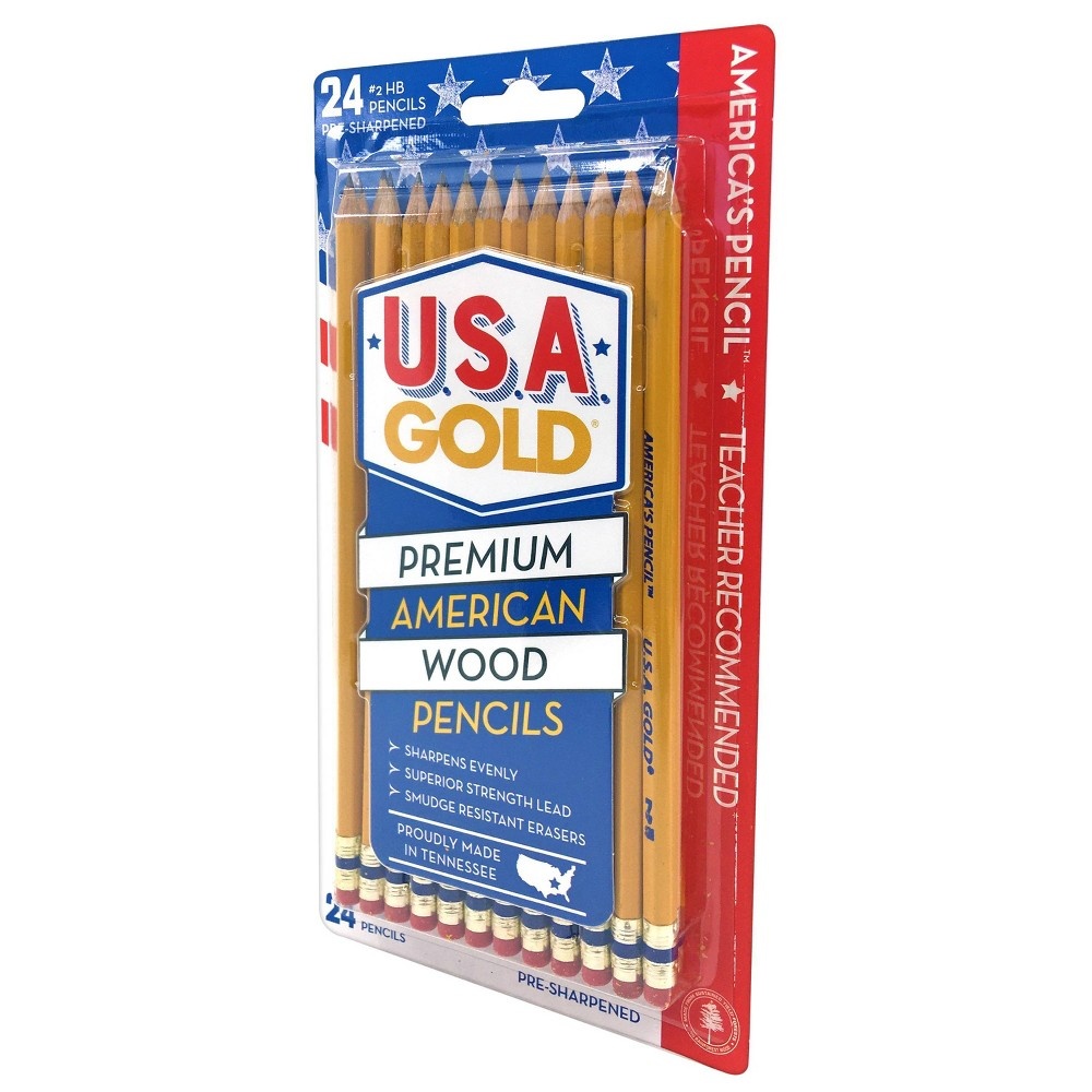 slide 7 of 7, #2 HB Pencils 2mm Pre-sharpened Premium American Wood Yellow - U.S.A. Gold, 24 ct