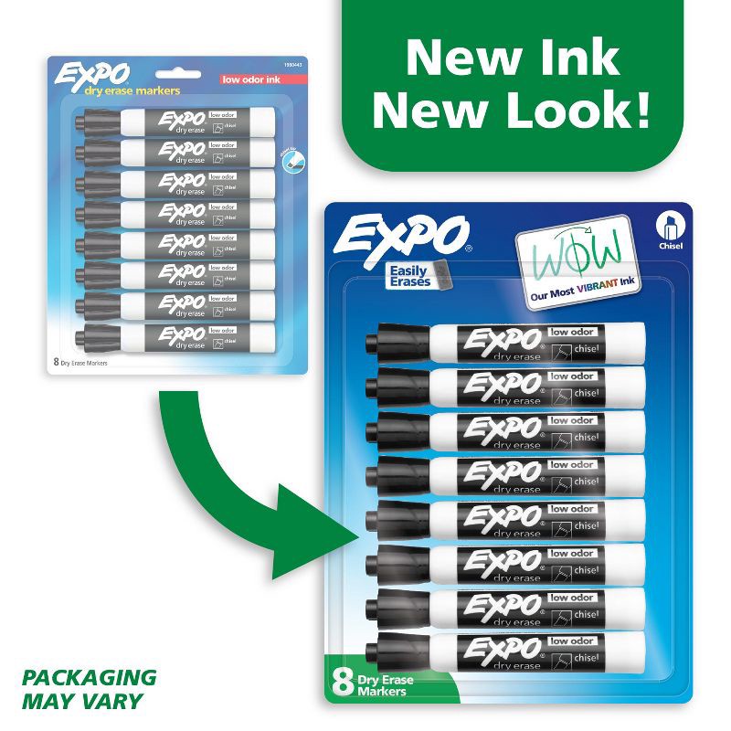 slide 2 of 9, Expo 8pk Dry Erase Markers Chisel Tip Black: Bold Point, Art & Office Supplies, Ages 6+, No Choking Hazard, 8 ct
