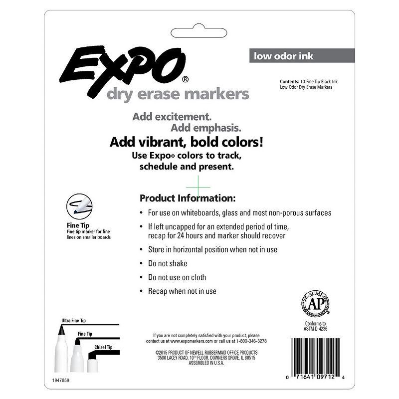 slide 6 of 6, Expo 10pk Dry Erase Markers Fine Tip Black, 10 ct