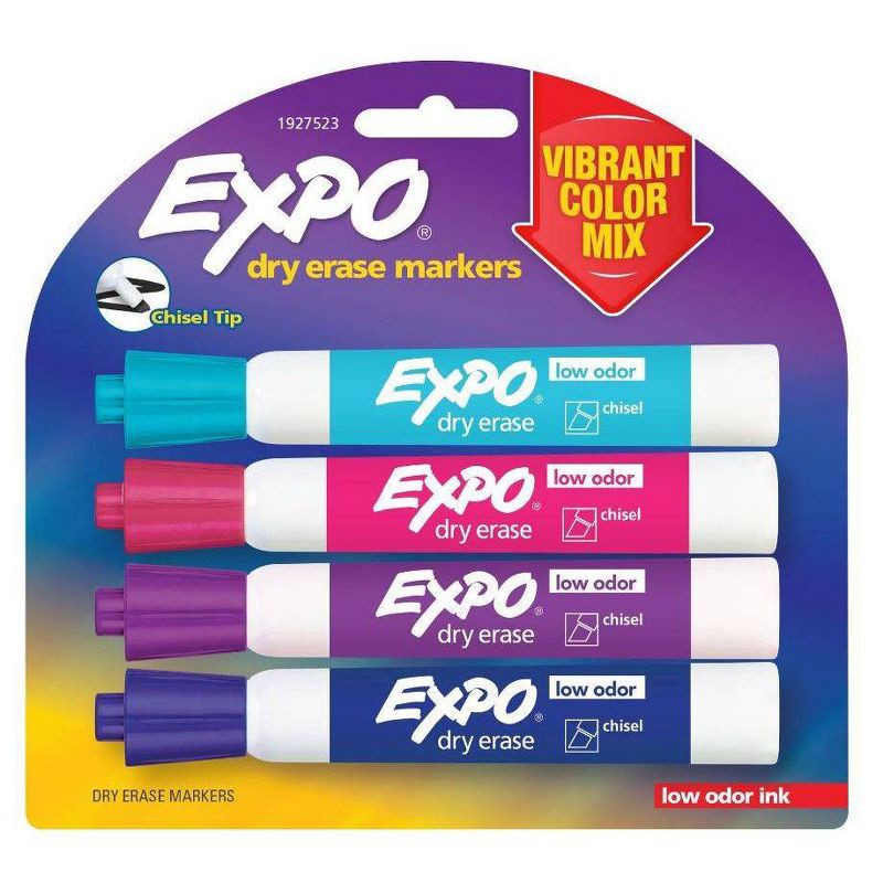 slide 1 of 8, Expo 4pk Dry Erase Markers Chisel Tip Vibrant Multicolored, 4 ct