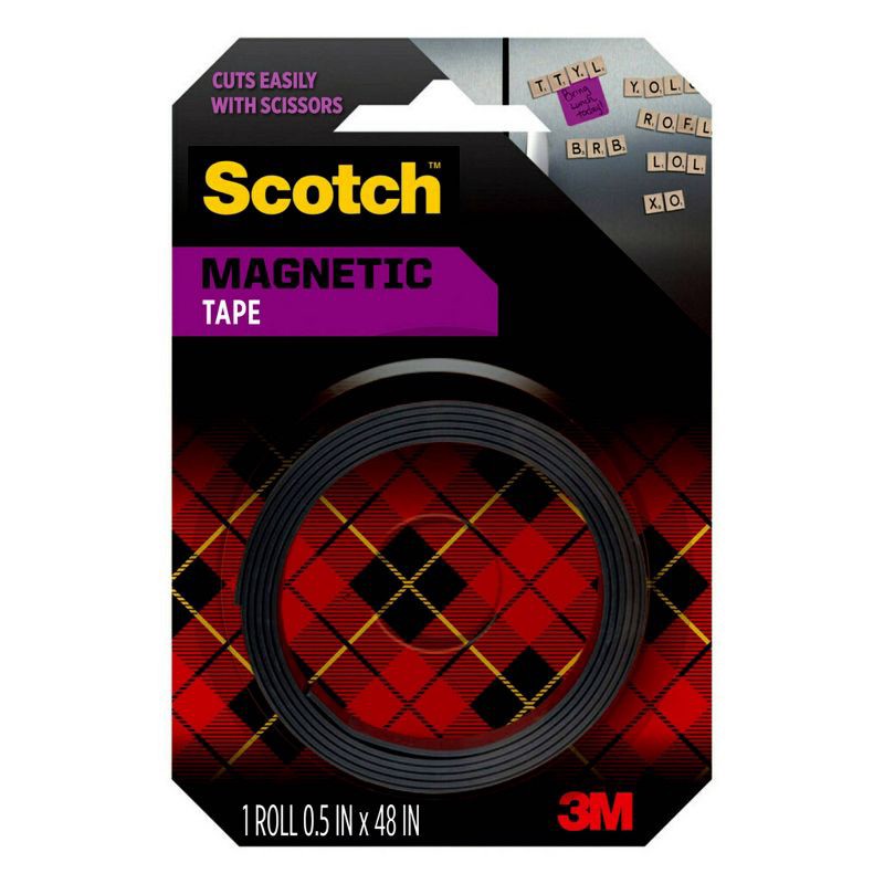 slide 1 of 7, Scotch .5" x 4' Repositionable Magnetic Tape - Black, 1 ct