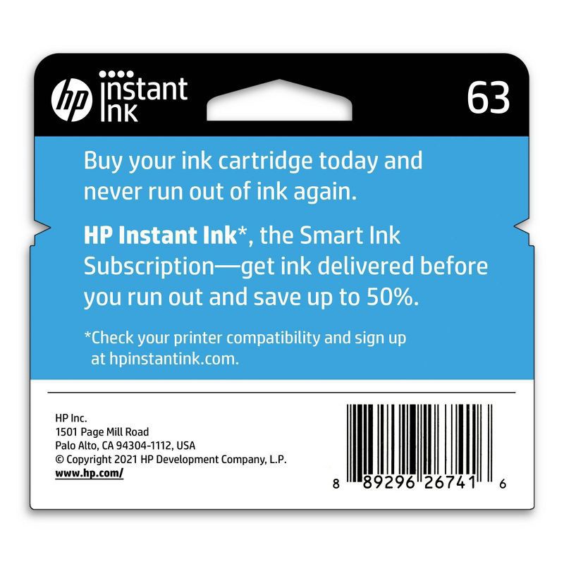 slide 4 of 6, HP Inc. HP 63 Single Ink Cartridge - Black (F6U62AN_140), 1 ct