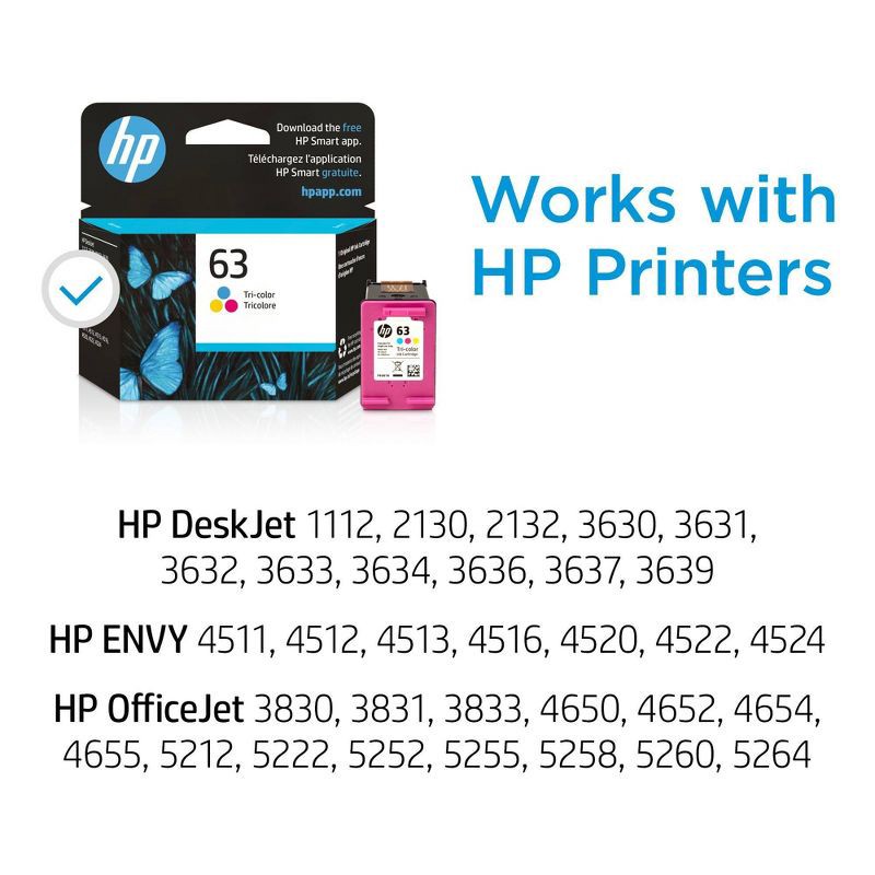slide 11 of 16, HP Inc. HP 63 Single Ink Cartridge - Tri-color (F6U61AN_140): Standard Yield, 3 Colors, 1 ct