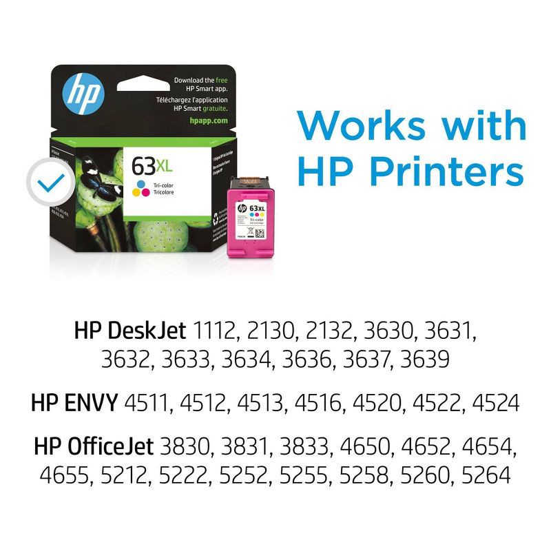 slide 12 of 16, HP 63XL Single Ink Cartridge - Tri-color (F6U63AN_140): High Yield HP Inc. Printer Ink, 1 ct