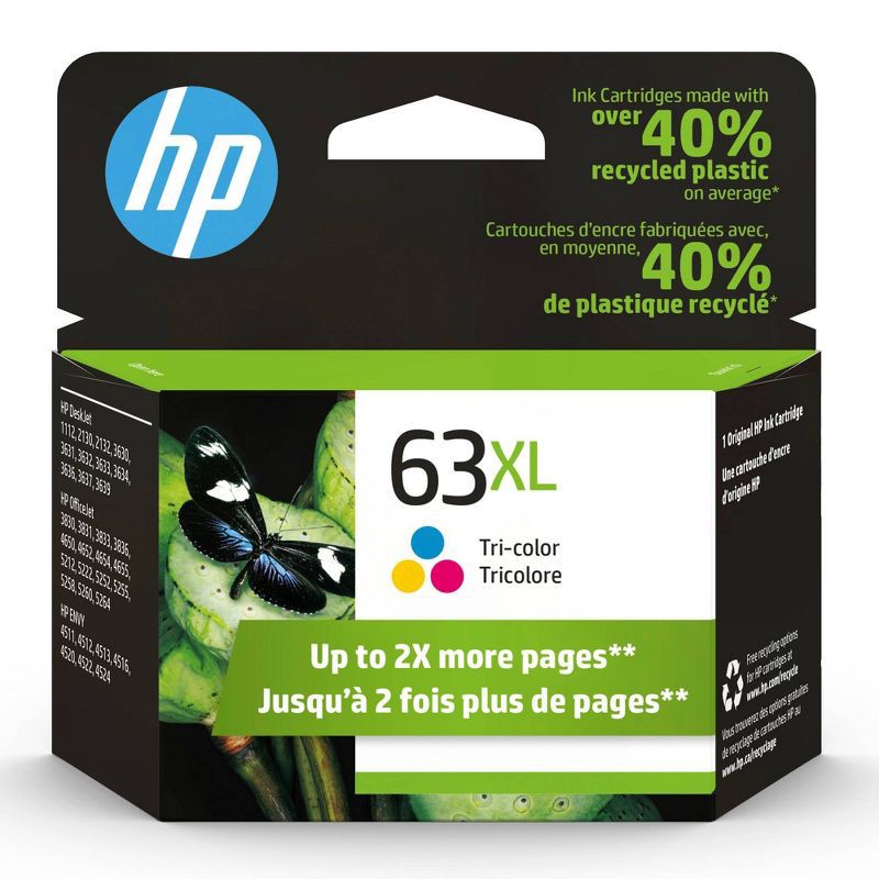 slide 1 of 6, HP Inc. HP 63XL Single Ink Cartridge - Tri-color (F6U63AN_140), 1 ct