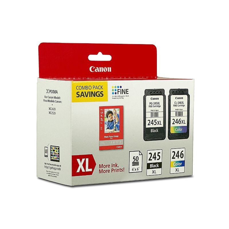 slide 3 of 3, Canon 245XL Black, 246XL Color Combo 2pk Ink Cartridges - Black, Tri-color (8278B005), 2 ct