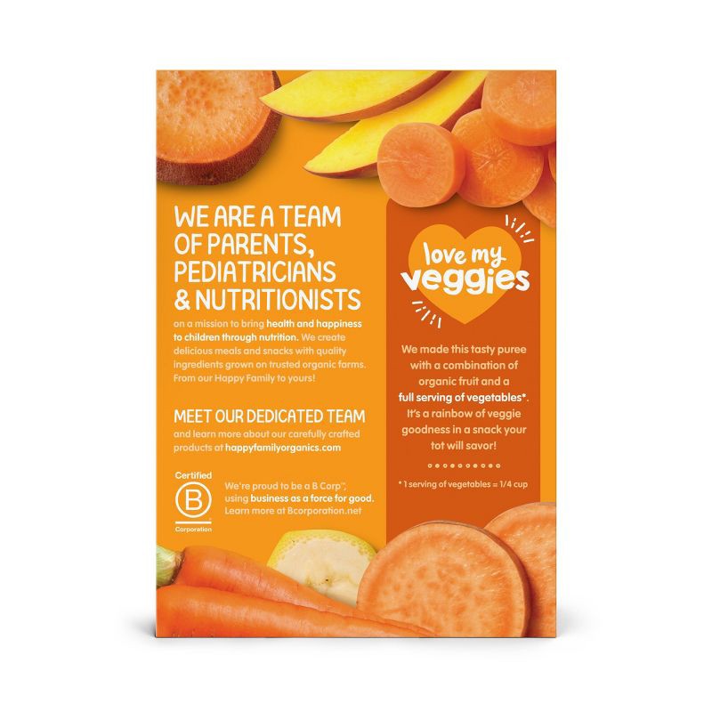 slide 4 of 8, Happy Baby Happy Tot Love My Veggies Organic Carrots, Bananas, Mangos & Sweet Potatoes Toddler Pouch - 4.22oz/4pk, 4.22 oz, 4 ct
