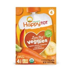 Happy Baby Happy Tot Organics Love My Veggies Stage 4 - Organic Carrots/Bananas - 4.22oz/4pk