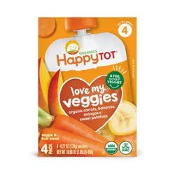 Happy Baby Happy Tot Love My Veggies Organic Carrots, Bananas, Mangos & Sweet Potatoes Toddler Pouch - 4.22oz/4pk