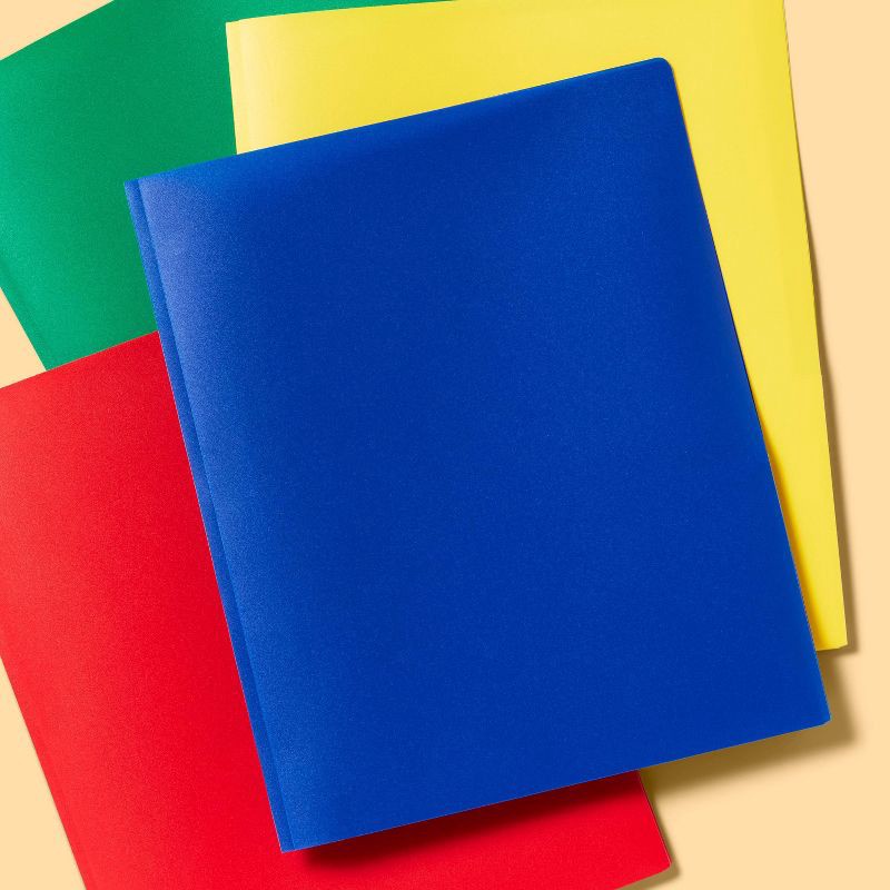 slide 2 of 3, 2 Pocket Plastic Folder with Prongs Blue - up&up™: School Supplies, Polypropylene, 50 Sheet Capacity, 2 Internal Pockets, 1 ct