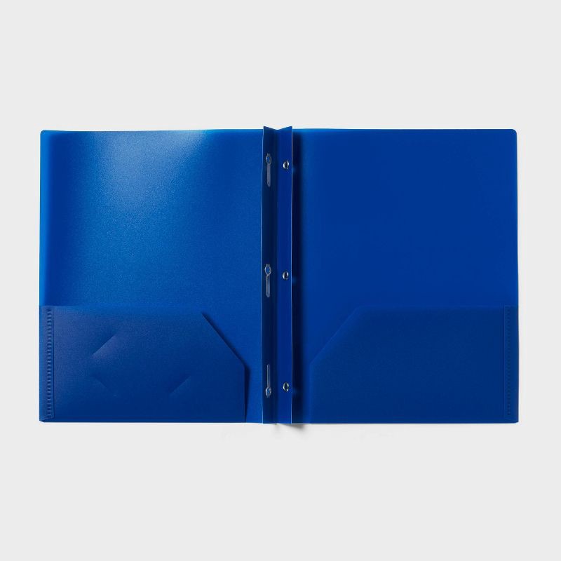 slide 3 of 3, 2 Pocket Plastic Folder with Prongs Blue - up&up™: School Supplies, Polypropylene, 50 Sheet Capacity, 2 Internal Pockets, 1 ct