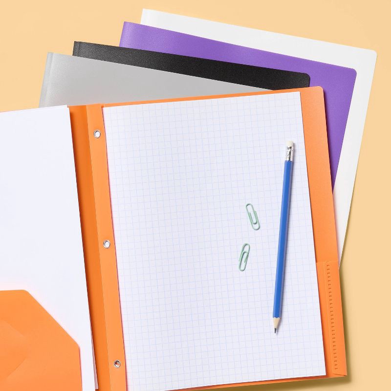 slide 2 of 4, 2 Pocket Plastic Folder with Prongs Purple - up&up™: School Supplies, Polypropylene, 50 Sheet Capacity, 2 Internal Pockets, 1 ct