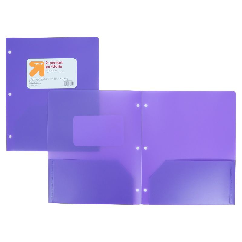 slide 3 of 3, 2 Pocket Plastic Folder Purple - up&up™: Polypropylene, 3 Hole Punched, Internal Pockets, 50 Sheet Capacity, 1 ct