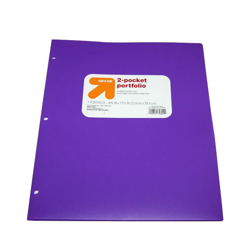 slide 1 of 3, 2 Pocket Plastic Folder Purple - up&up™: Polypropylene, 3 Hole Punched, Internal Pockets, 50 Sheet Capacity, 1 ct