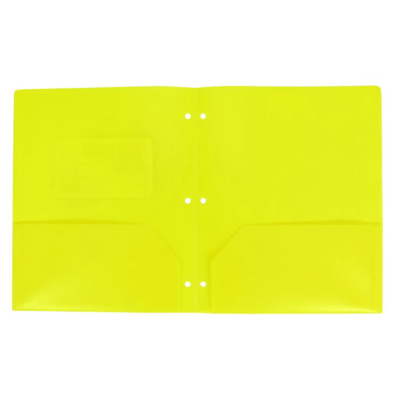 slide 2 of 3, 2 Pocket Plastic Folder Yellow - up&up™: Polypropylene, 3 Hole Punched, Internal Pockets, 50 Sheet Capacity, 1 ct