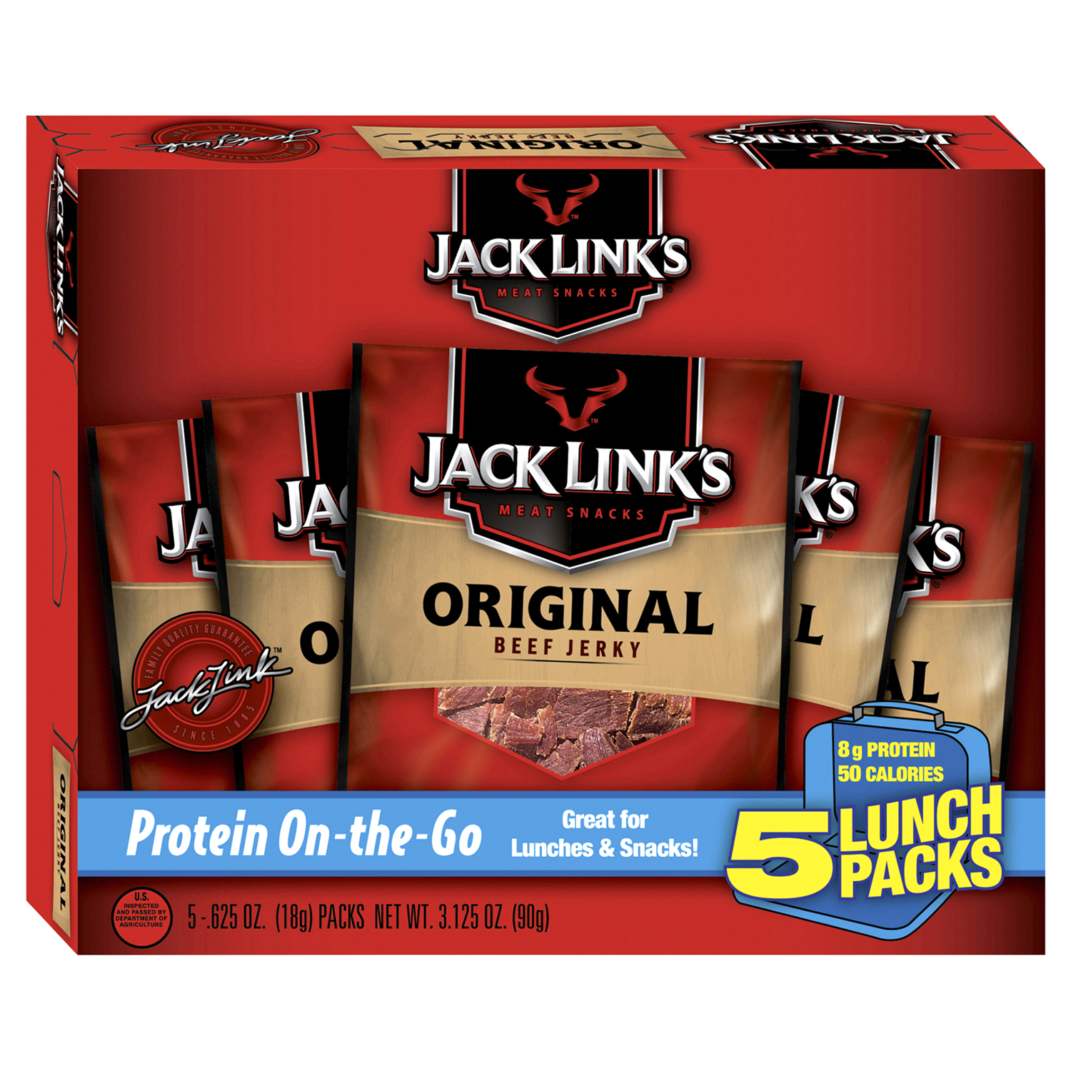 slide 1 of 1, Jack Link's Original Beef Jerky 5 - 0.625 oz Packs, 5 ct