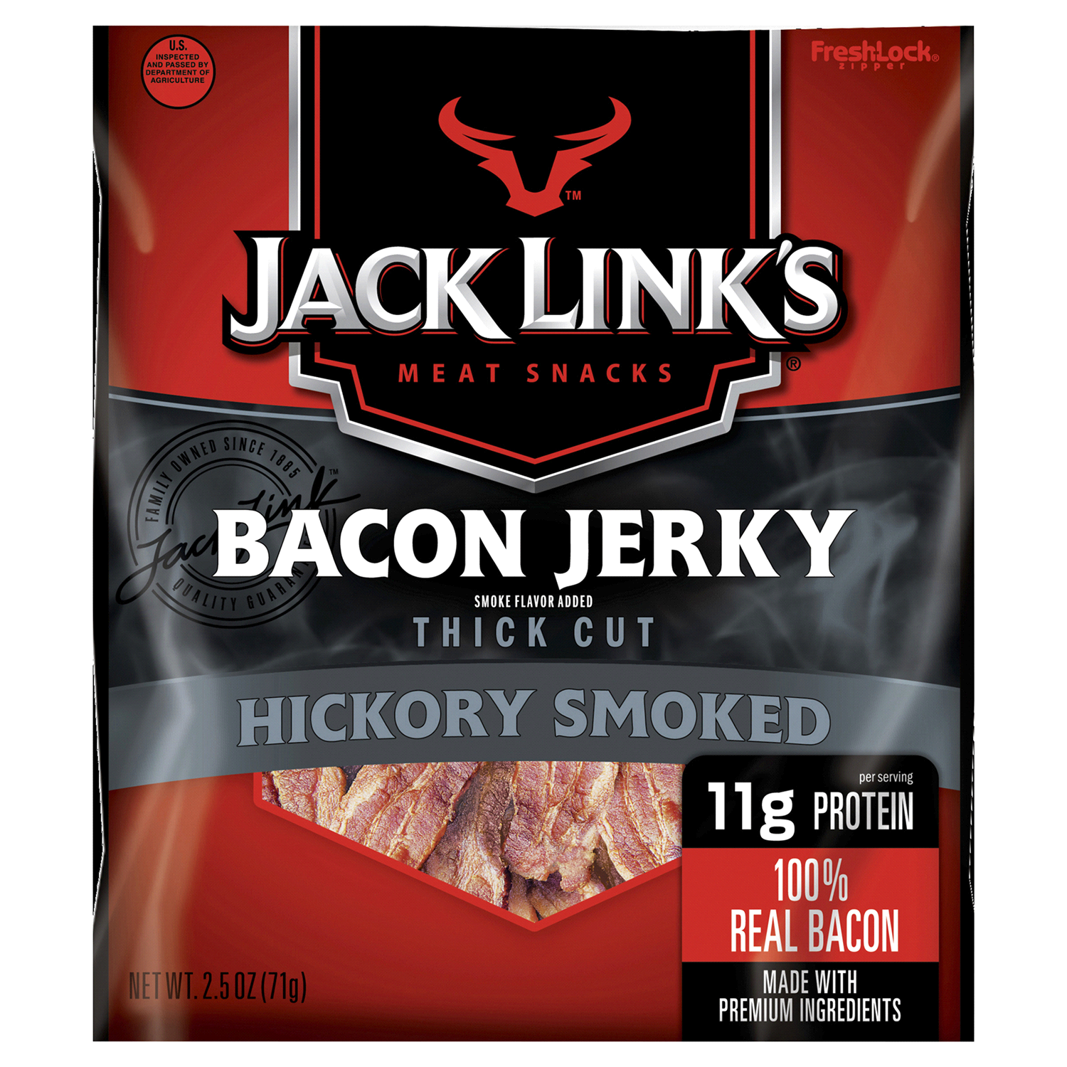 slide 1 of 1, Jack Link's Thick Cut Hickory Smoked Bacon Jerky 2.5 oz, 2.5 oz
