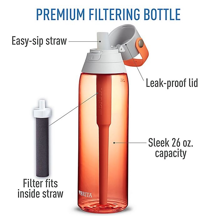 slide 3 of 8, Brita Premium Filtering Water Bottle - Coral, 26 oz