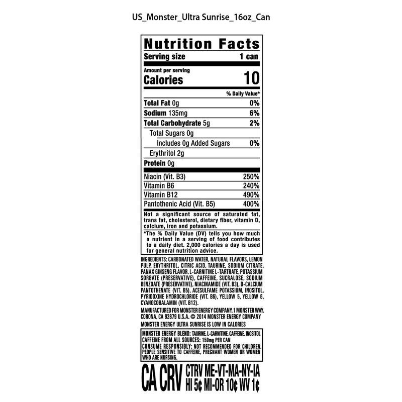 slide 3 of 4, Monster Energy, Ultra Sunrise - 16 fl oz Can, 16 fl oz