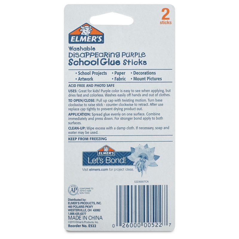 slide 6 of 6, Elmer's 2pk Washable School Glue Sticks - Disappearing Purple, 2 ct