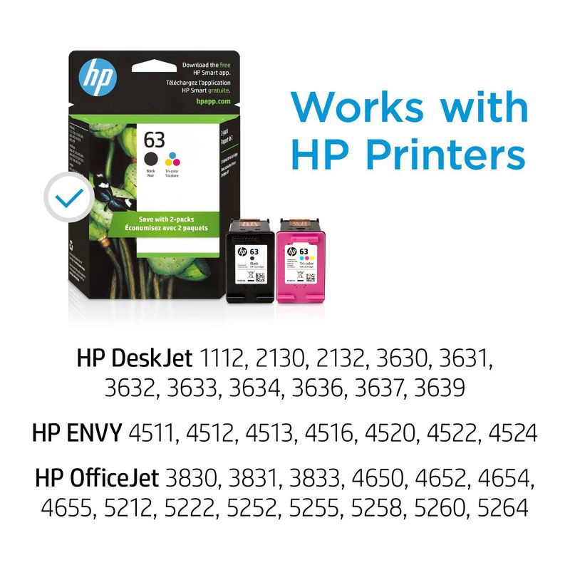 slide 2 of 12, HP Inc. HP 63 2pk Ink Cartridges - Black, Tri-color (L0R46AN_140), 2 ct