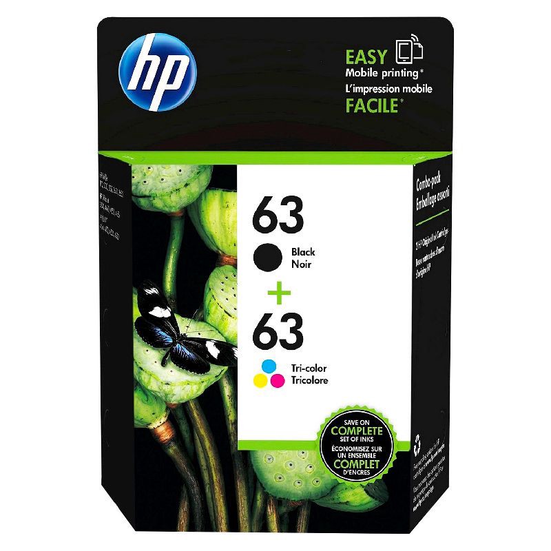 slide 1 of 1, HP Inc. HP 63 2pk Ink Cartridges - Black, Tri-color (L0R46AN_140), 2 ct