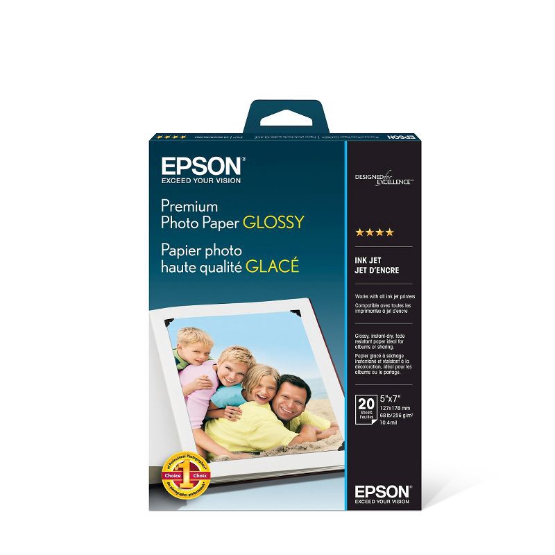 slide 1 of 4, Epson 20-ct Premium Photo Paper 5"x7" - White (S041464), 1 ct