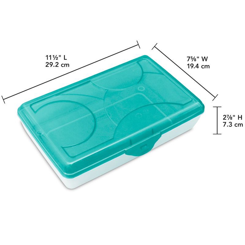 slide 2 of 5, Sterilite School Supply Pencil Box - Blue: Plastic Desk Organizer, Molokai Blue Tint, Back to School, 11.5" x 7.625" x 2.875", 1 ct