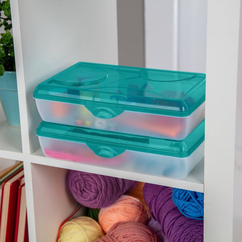 slide 4 of 5, Sterilite School Supply Pencil Box - Blue: Plastic Desk Organizer, Molokai Blue Tint, Back to School, 11.5" x 7.625" x 2.875", 1 ct