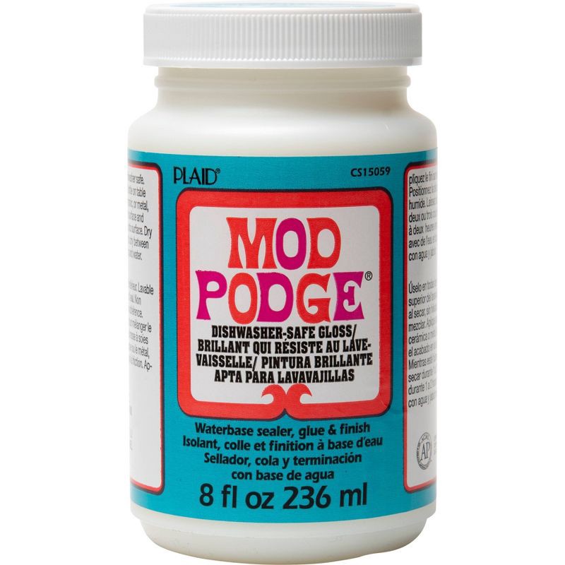 slide 1 of 6, Mod Podge 8 fl oz Craft Glue - Dishwasher Safe Gloss: Dries Clear, Non-Toxic, Glossy Finish, Liquid Glue, 8 fl oz