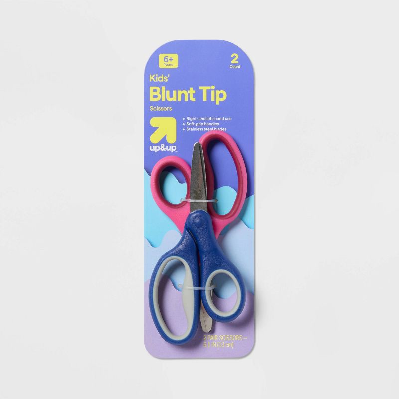 slide 1 of 3, 2ct Kids' Scissors Blunt Tip Pink/Blue - up&up™, 2 ct