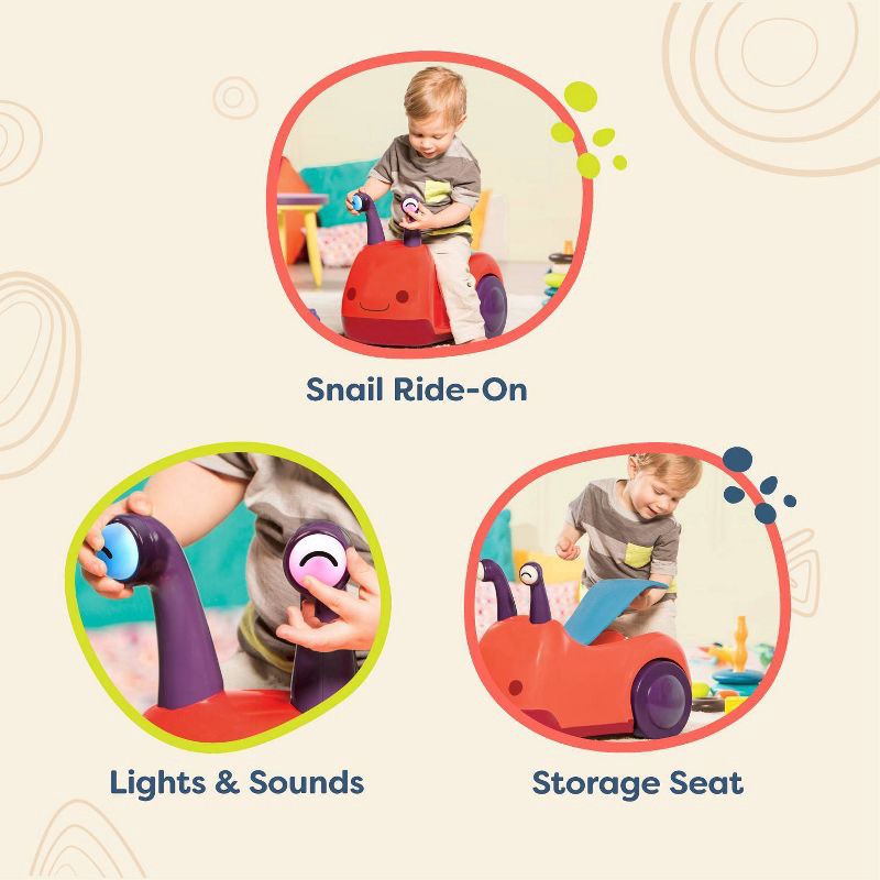 slide 3 of 5, B. toys Snail Ride-On Buggly-Wuggly - Lights & Sounds, 1 ct