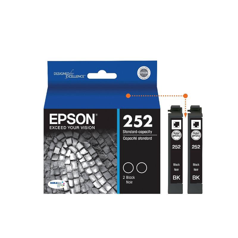 slide 2 of 6, Epson 252 2pk Ink Cartridges - Black (T252120-D2), 2 ct