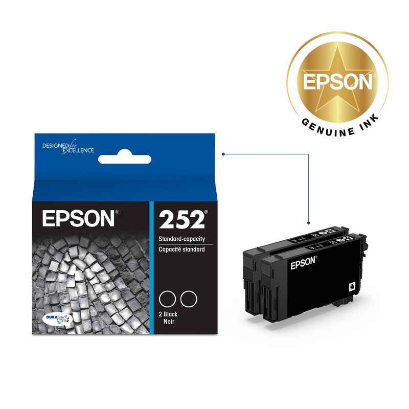 slide 6 of 6, Epson 252 2pk Ink Cartridges - Black (T252120-D2): Standard Yield Printer Ink, 2 ct
