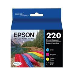 Epson 220 Black, C/M/Y 4pk Combo Ink Cartridges - Black, Cyan, Magenta, Yellow (T220120-BC): Printer Ink, Standard Yield