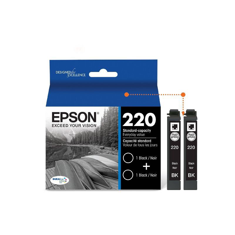 slide 2 of 6, Epson 220 2pk Ink Cartridges - Black (T220120-D2), 2 ct