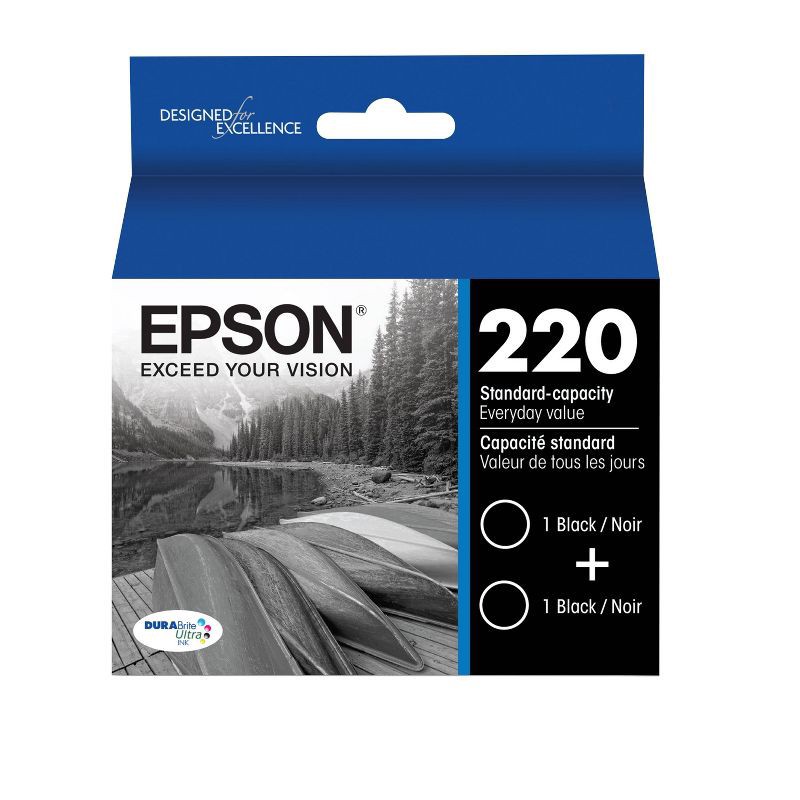 slide 1 of 6, Epson 220 2pk Ink Cartridges - Black (T220120-D2), 2 ct