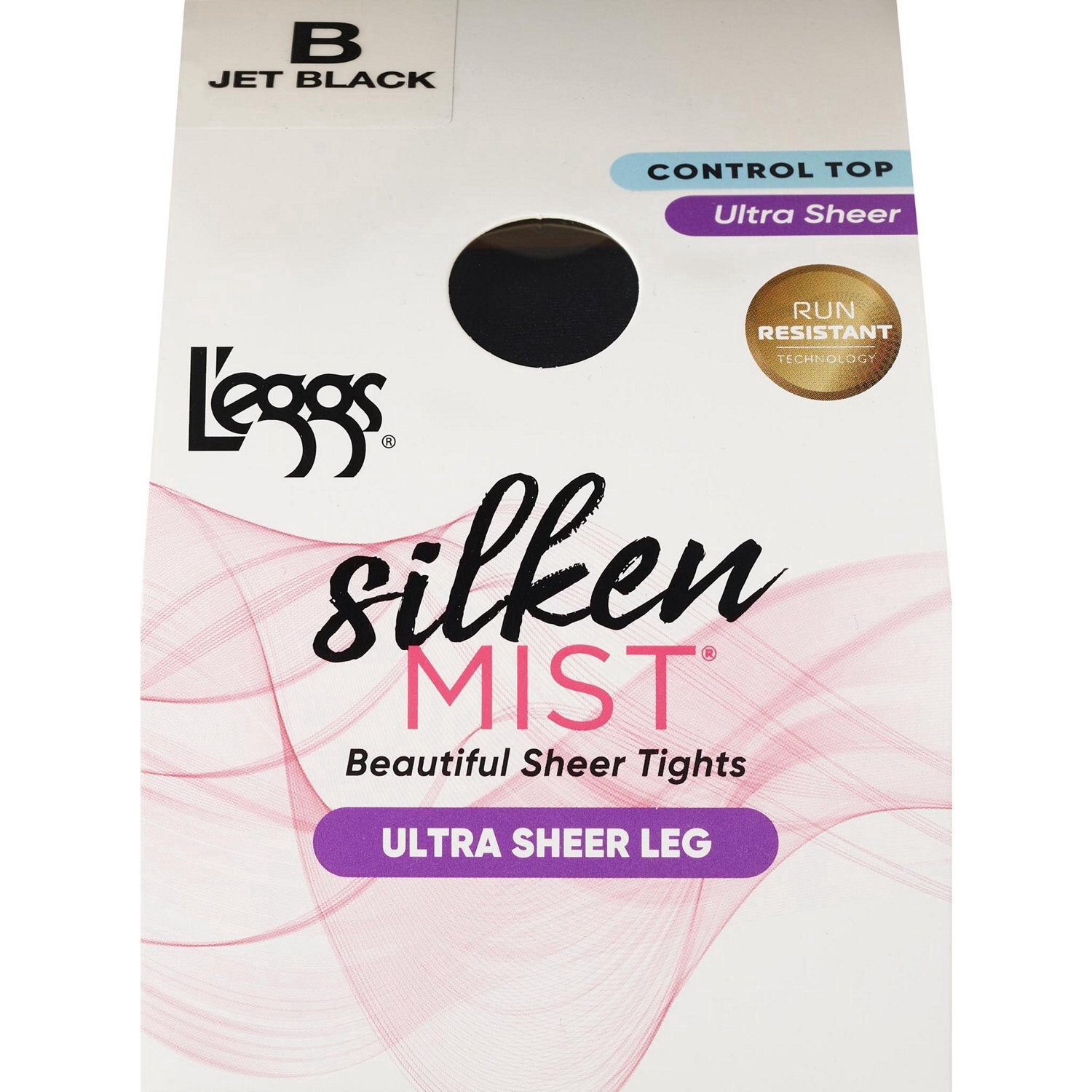 slide 1 of 1, L'Eggs Silken Mist Ultra Sheer Control Top Pantyhose, Jet Black, Size B, 1 ct